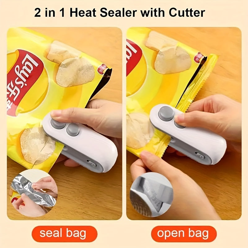 Compact Snack Bag Sealer with USB Rechargeable Hot Stamping and Shredder Blade, Preserves Freshness, Suitable for Food Storage Bags, Durable ABS and Alloy Steel Construction, Manual Operation, 16W Power, 150mAh Lithium Battery Included.