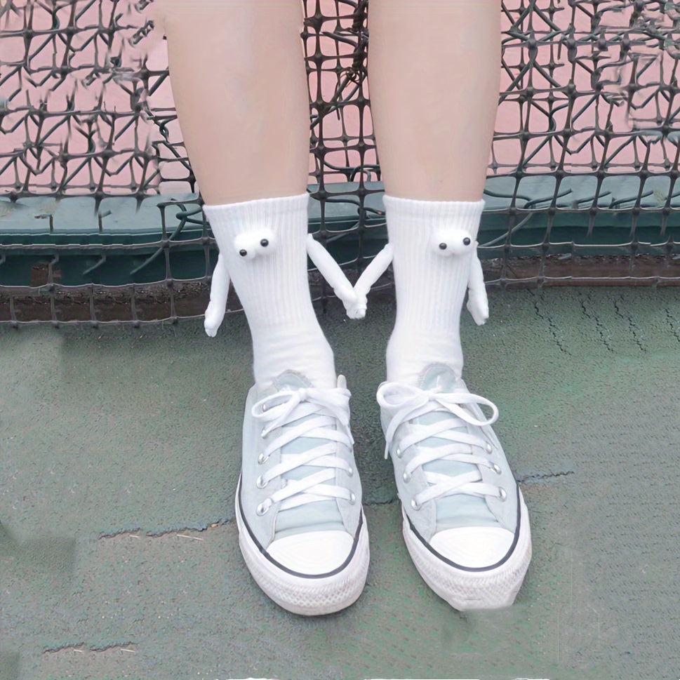 Magnetic couple mid-calf socks for women in cute and funny styles, perfect for internet celebrities and Douyin users.