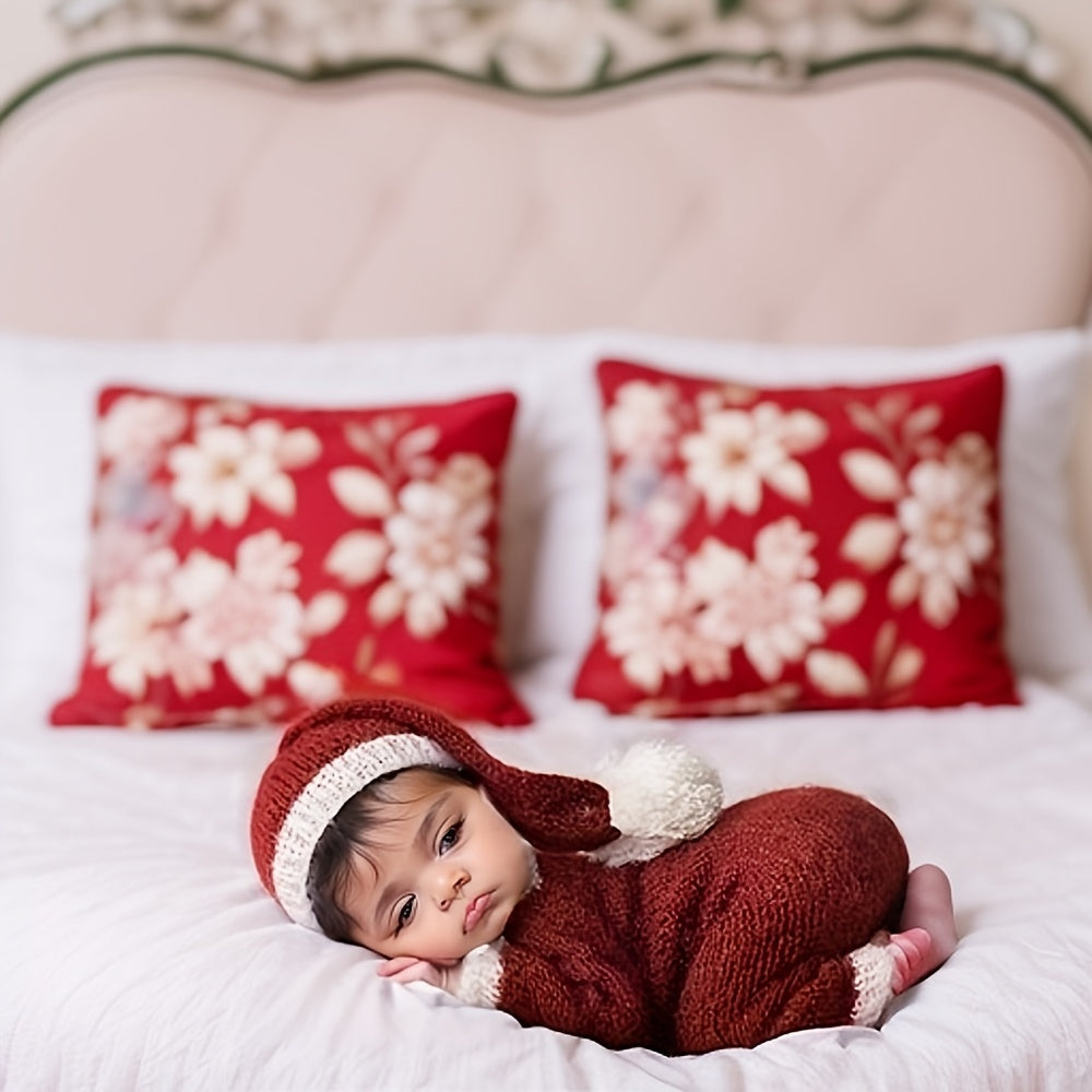 Newborn Christmas Theme Photography Clothing Set featuring Hat and Jumpsuit for Baby Photos - Perfect Souvenir Set for Newborns