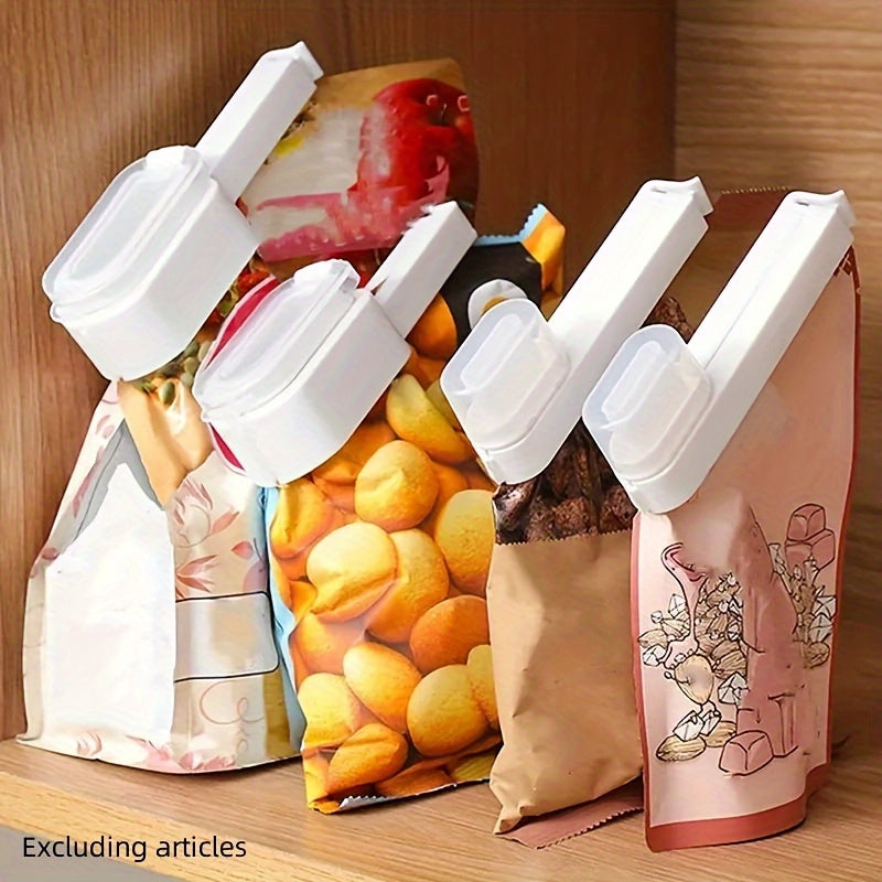 Set of 4 Food Sealing Bags with Moisture-Proof Sealing Clips and Pour Spouts, Airtight Clips for Keeping Food Fresh, Ideal for Plastic and Snack Bags, Perfect for Organizing and Storing in the Kitchen, Essential Kitchen Accessory