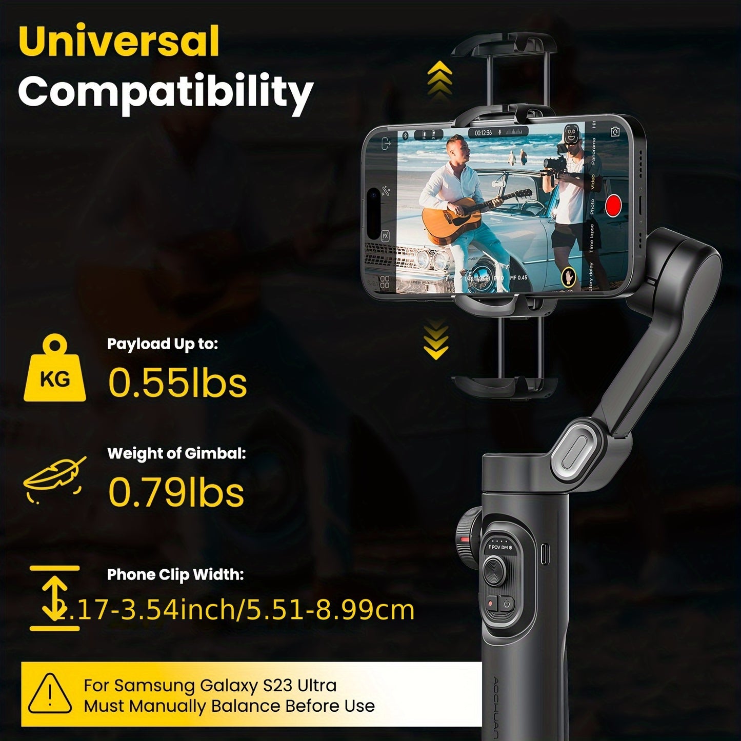 AOCHUAN Smart XE Combo1: 3-Axis Phone Gimbal Kit with RGB Fill Light, Extension Rod, Tripod, USB-C Cable & Carrying Case - Great for TikTok, YouTube & Android Phones