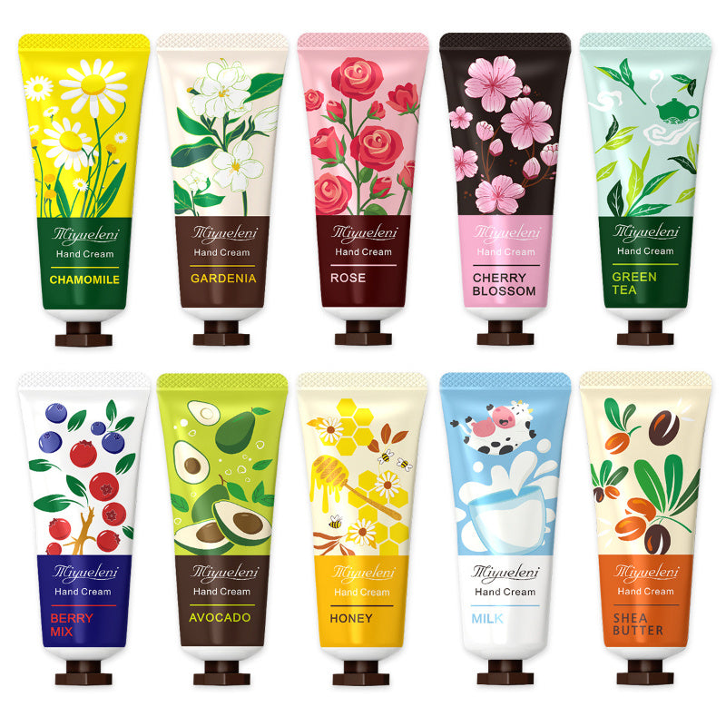 Floral & Fruity Hand Cream Gift Set - 10pcs, Moisturizing Formula with Vitamin E & Glycerin for Dry Hands - Ideal for Women and Girls