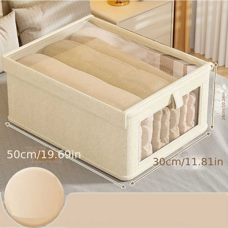 This Canvas Storage Box is designed for maximum versatility and convenience, featuring a lid and viewing window for easy access. It is perfect for storing clothes, underwear, t-shirts, and pants, making it ideal for bedroom, dorm, closet organization