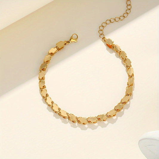 Handcrafted Chain Bracelet with Real Golden Plating, Elegant Copper Alloy Material, Simple Style for Women, Perfect for Daily Wear and Vacations - Versatile Accessory for Any Season