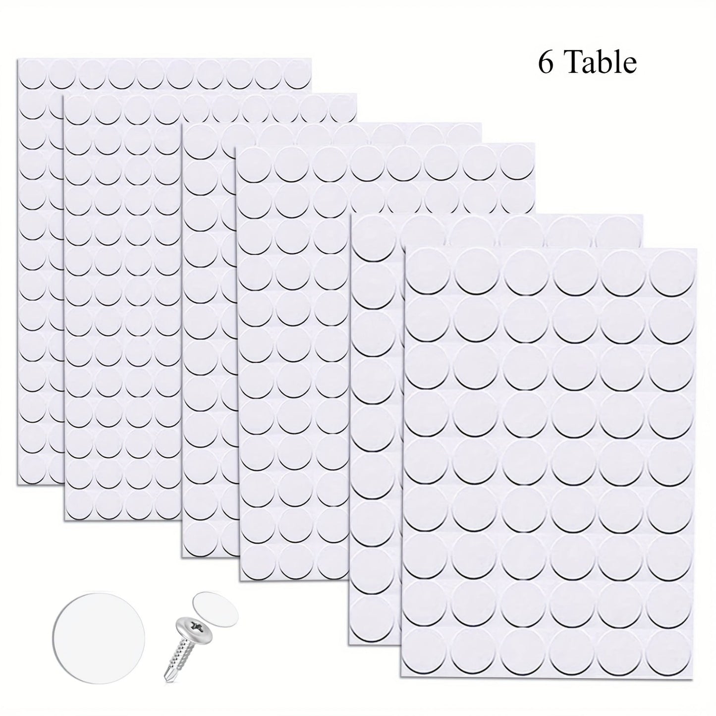 Self-Adhesive White Stickers for Concealing Screw Holes on Furniture, Pack of 6 Table 54-in-1 Screw Cover Caps, 21mm Dustproof Stickers in White Color.