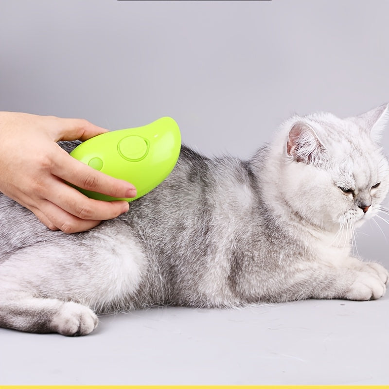 Electric steam massage comb for cats and dogs, removes tangles and loose fur, self-cleaning with USB recharge.