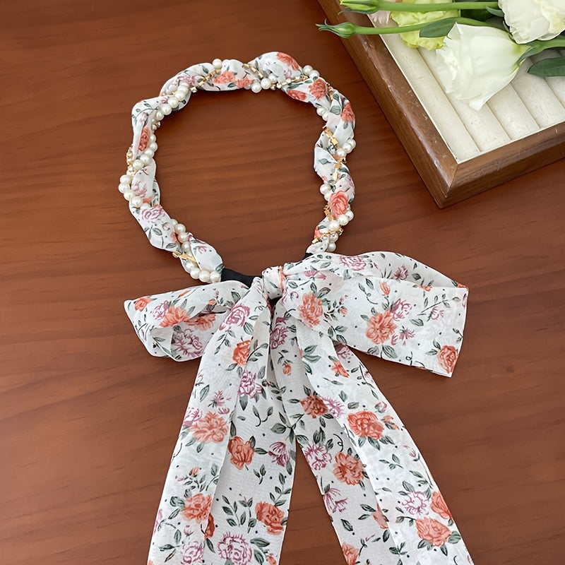 Floral Ribbon Hairband for Women with French Style, ideal for Elegant & Cute Summer Look