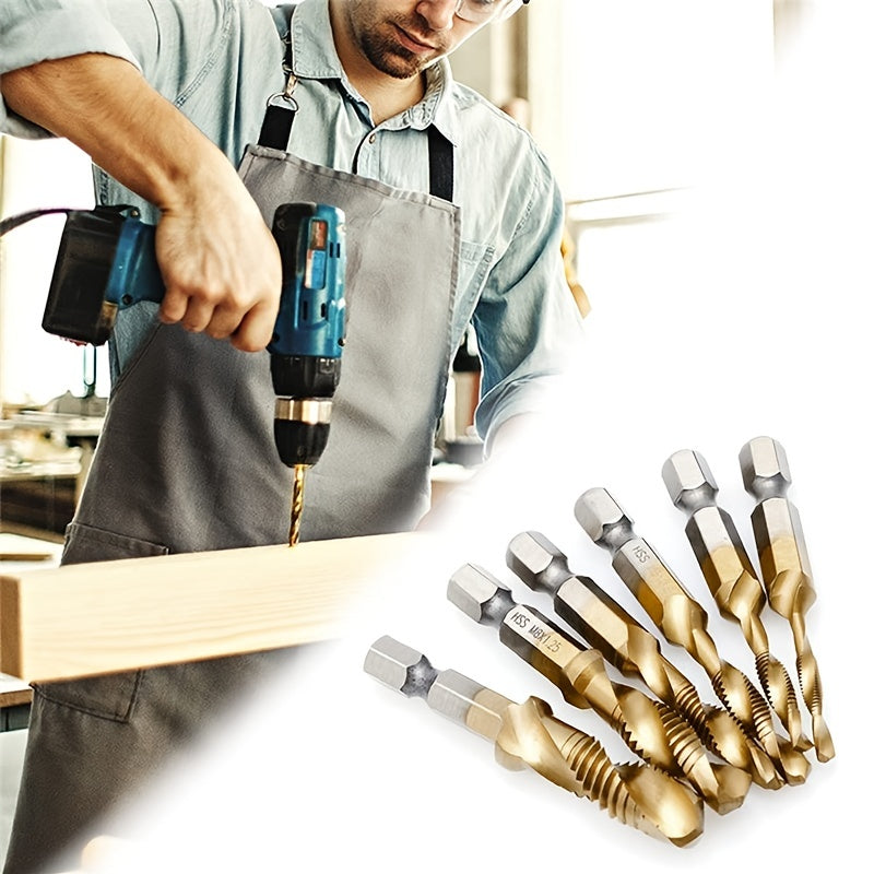 GOXAWEE 6-piece titanium drill tap set, for wood, plastic, and metal, with metric thread M3-M10 taps.