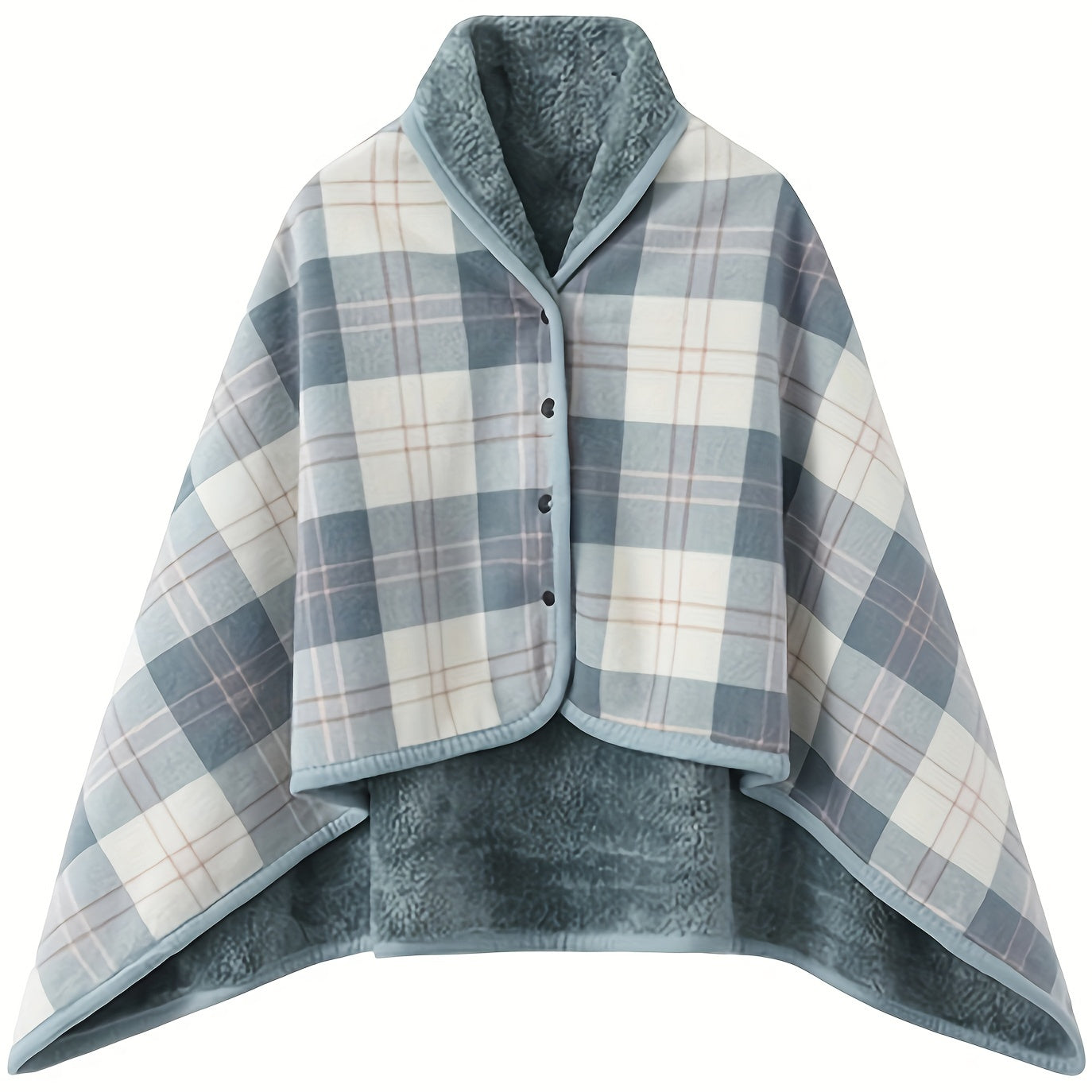 One piece versatile shawl blanket featuring a double layer of thick, plaid patterned polar fleece ideal for autumn and winter. Perfect for office use, this wearable blanket with legs is great for lounging on the couch or sofa.