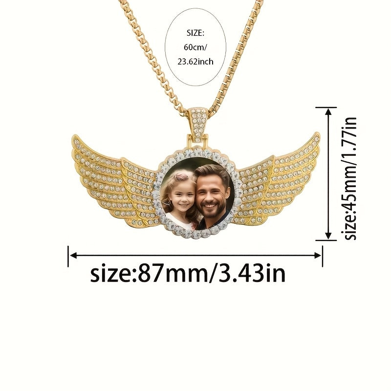 Customize your look with this stunning Personalized Photo Pendant Necklace. Crafted with 14K Golden Plated Zinc Alloy and accented with Rhinestones, this necklace is the perfect choice for any occasion. Choose your favorite picture to make it truly