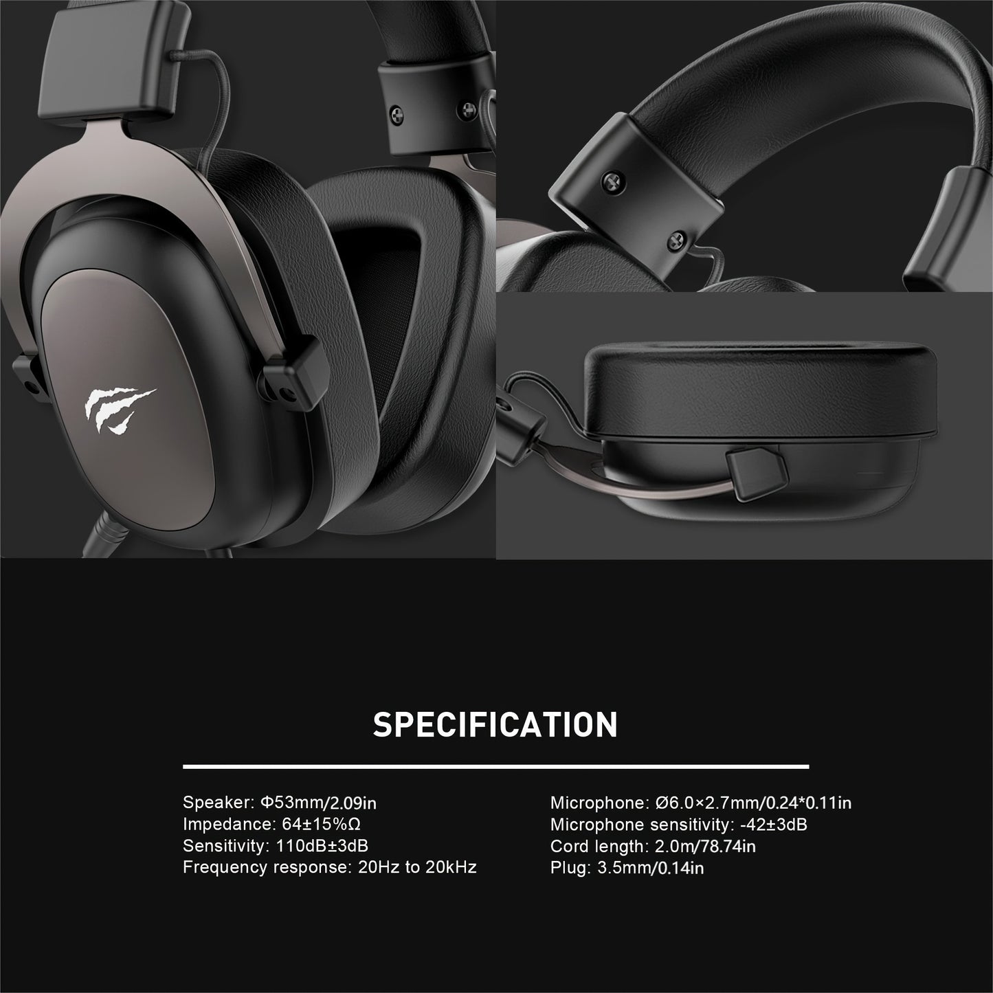 HAVIT Wired Gaming Headset with 3.5mm Interface, Surround Sound, Removable Microphone, Comfortable Protein Synthetic Leather Ear Cups, 53mm Speakers, Gaming Accessories for PC Gaming.