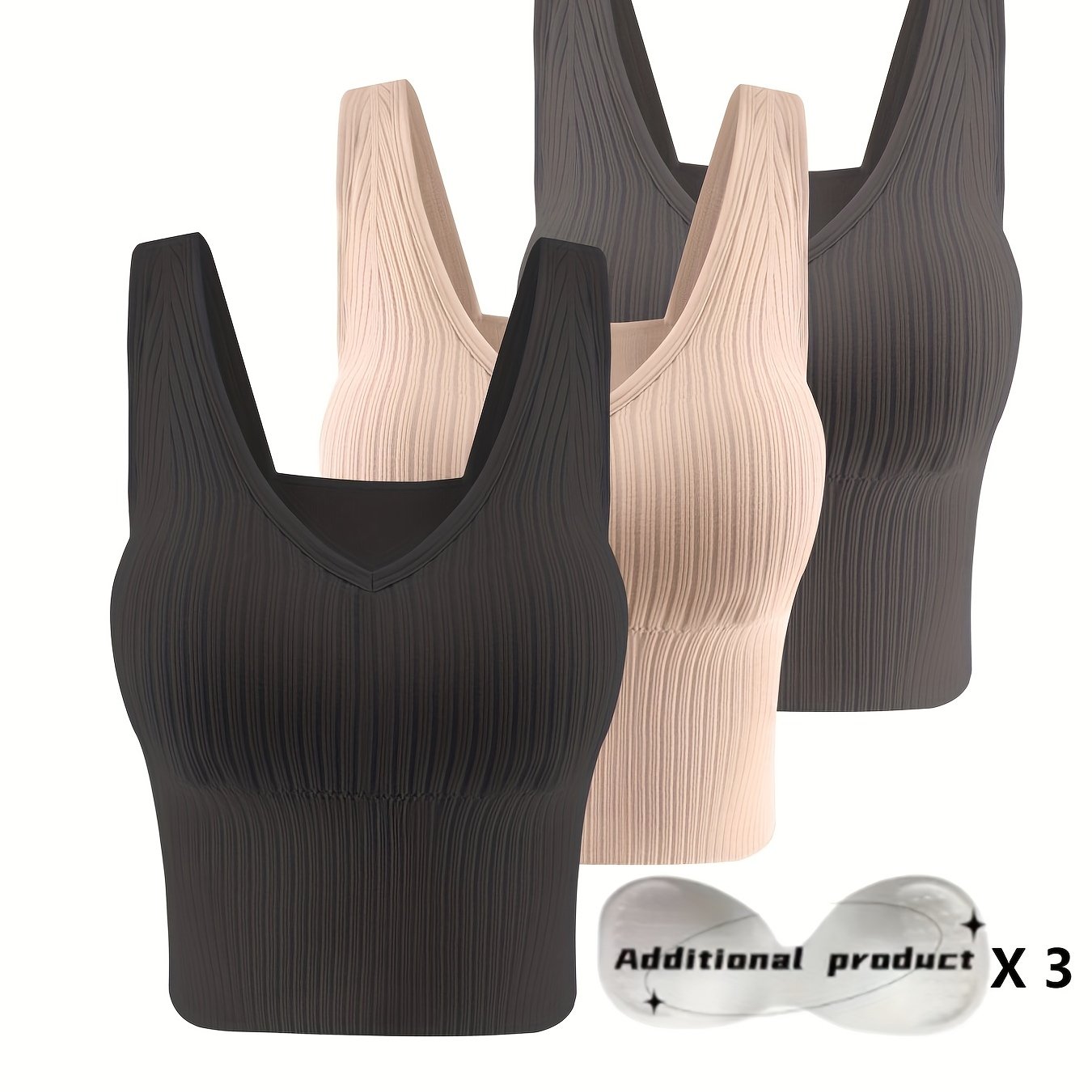 Ribbed tank top with wireless vest bra featuring detachable chest pads for women's lingerie and underwear.