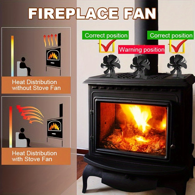 Premium 6-Blade Fireplace Fan - Provides Quiet and Efficient Heat Distribution for Wood and Log Burners, No Electricity Required, Vertical Design, Wooden Combustion, Ideal for Home Use