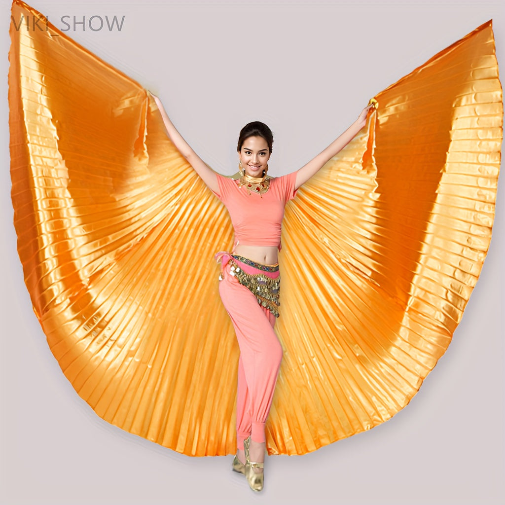 Golden Butterfly Wings Belly Dance Costume with 360° cape, telescopic sticks included. Fits height 61-69.