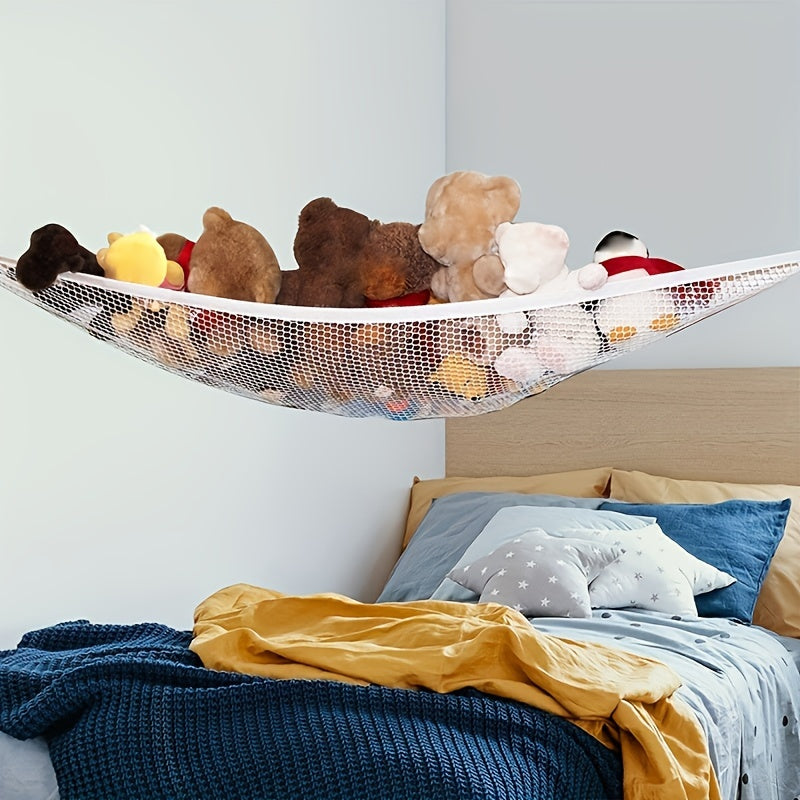 Stuffed Animal Net: A stylish and functional way to organize your stuffed animals. Perfect for hanging in a corner of your wall, this mesh net doubles as a home decoration piece. Great for keeping your bedroom or living room clutter-free. Makes for a