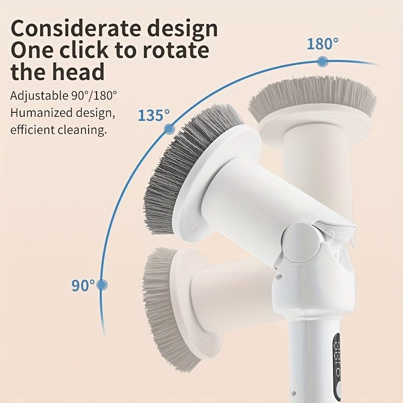 Wireless Electric Cleaning Brush with Telescopic Handle and 6 Rotatable Large Brush Heads, Digital Display, USB, Extended Battery Life, Two-speed Adjustment - Perfect for Floor, Bathroom, and Kitchen Cleaning