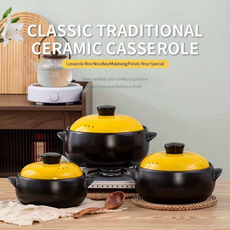 XIN TIAN LI Traditional Ceramic Casserole Pot is a durable cookware option, crafted for both home and restaurant use. This 1pc pot is high-temperature resistant and comes with a lid for convenient cooking. It is non-stick, easy to clean, and suitable for