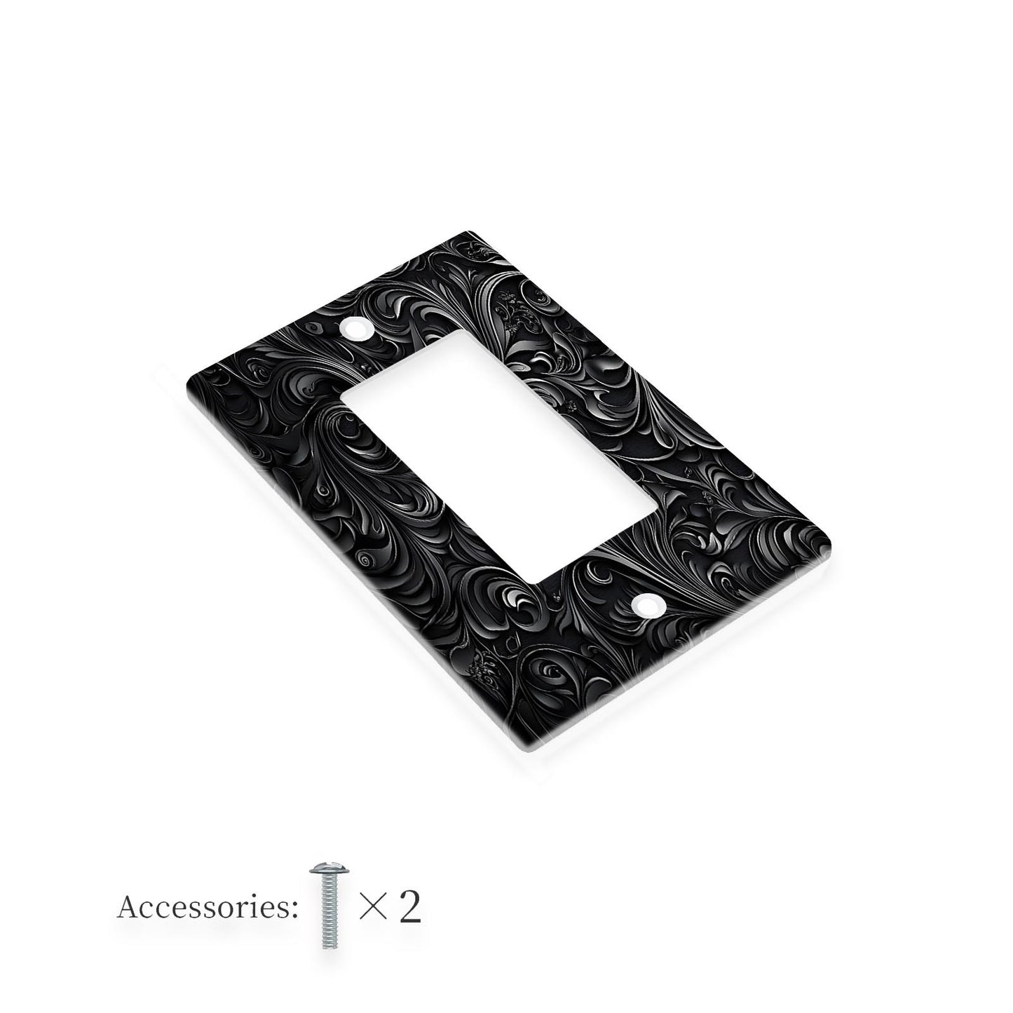 Elegant black floral print wall plate for switch & outlet cover. Easy install with no wiring needed. Perfect for kitchen, office, or hotel.