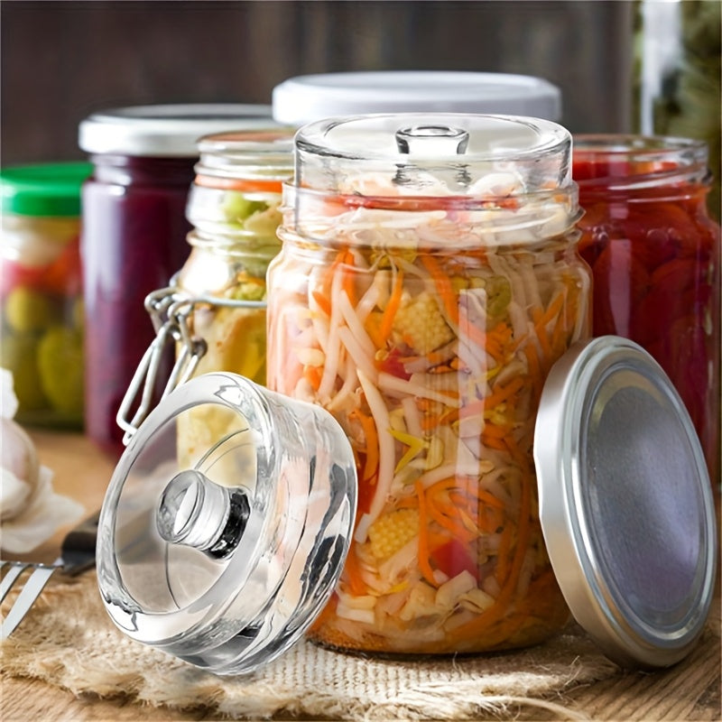 Durable Glass Fermentation Weights with Convenient Handle and Wide-Mouth Mason Jar Lid, Made with Food-Grade Material, Ideal for Home Cooking and Brewing.