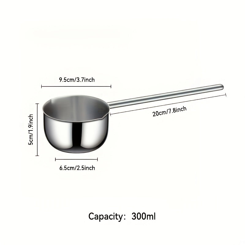 Essential Kitchen Tool: Durable Stainless Steel Mini Pot with Long Handle, Holds 300ml - Ideal for Melting Chocolate, Marshmallows, and Soap. Perfect for Indoor or Outdoor Cooking.