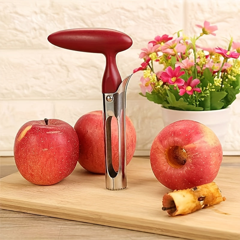 YUHUPHYLLIC Stainless Steel Apple Corer with ergonomic handle and sharp serrated blade for removing cores from various fruits. Manual operation, portable kitchen tool.