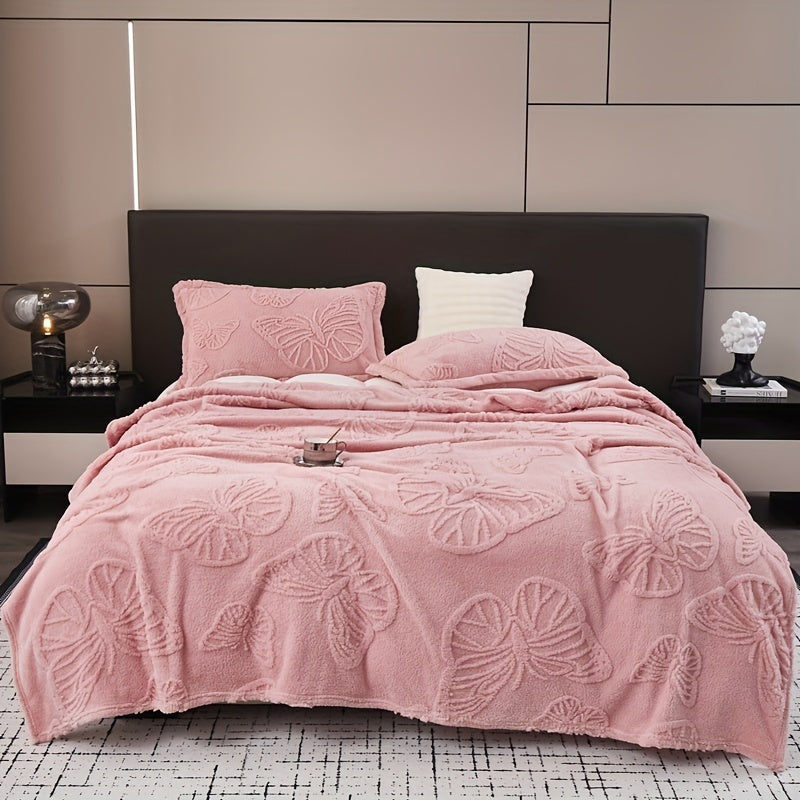 1 piece of Taffeta Solid Color Jacquard Blanket - Multifunctional Butterfly Pink Throw Blanket for Bed, Sofa, or Couch