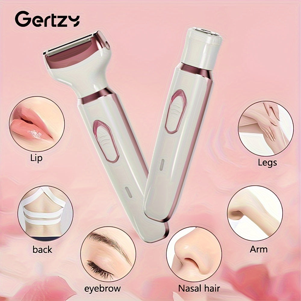 4-in-1 rechargeable electric razor for women, suitable for face, nose, legs, underarms, and bikini area. Can be used wet or dry, pain-free grooming kit that is portable and rechargeable.