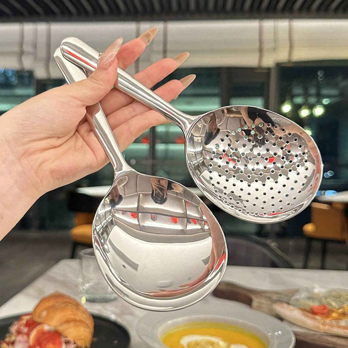 Large Stainless Steel Buffet Spoon - Perfect for Parties, Banquets, and Buffets! This dishwasher-safe utensil is a practical addition to any kitchen, ideal for serving up delicious meals for the whole family.