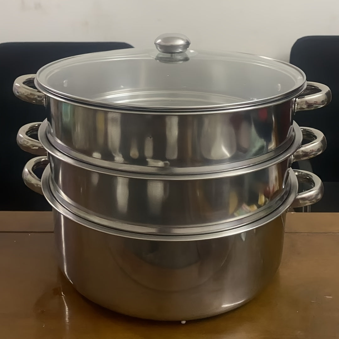 3/5 Layer Stainless Steel Steamer & Soup Pot Set - Suitable for Gas & Induction Cooking, Versatile for 3-10 People