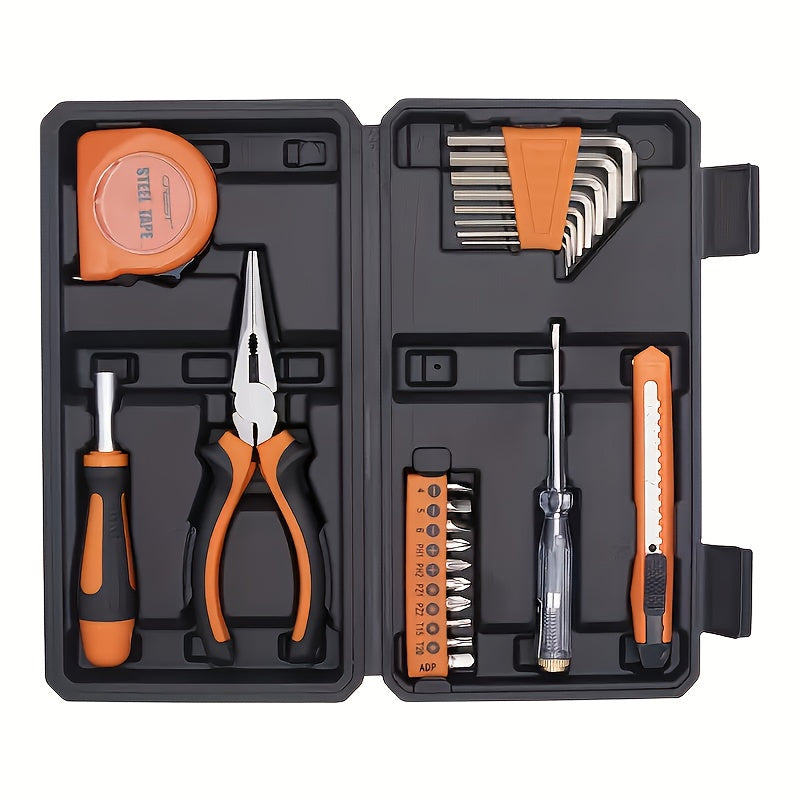 23pcs/138pcs Household Tool Set for DIY Home Repair, Hand-Powered with Screwdrivers, Wrenches, Storage Case; Metal & Plastic, No Battery Needed