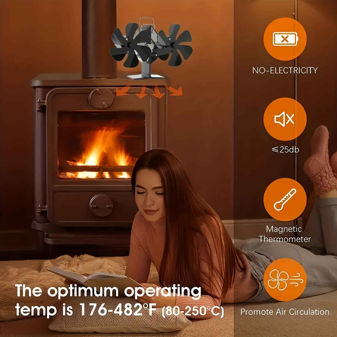 EFGHONG 4-Blade Heat Powered Stove Fan - Eco-Friendly, High Performance Heating Attachment for Wood & Pellet Stoves.