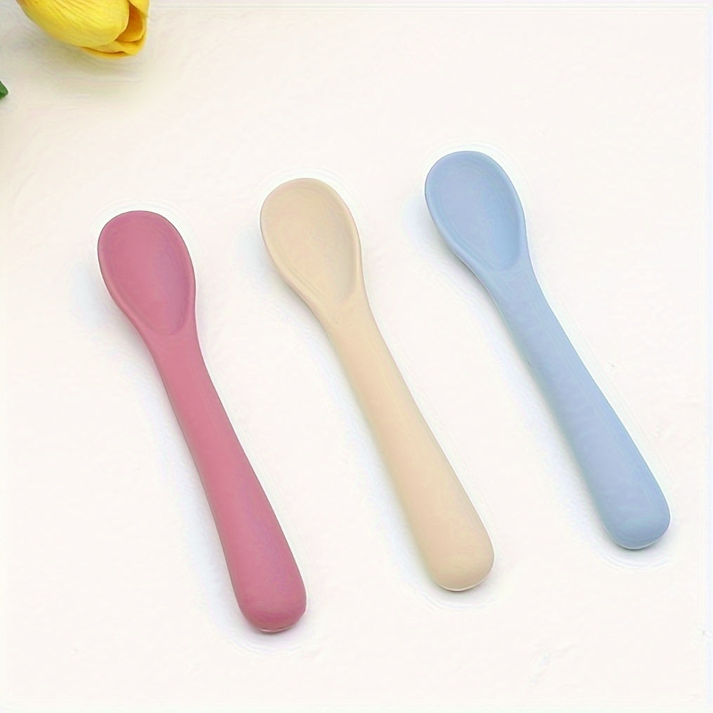 Set of 3 Silicone Feeding Spoons in Blue - Gentle and Secure for Babies, Set of Spoon for Easy Feeding