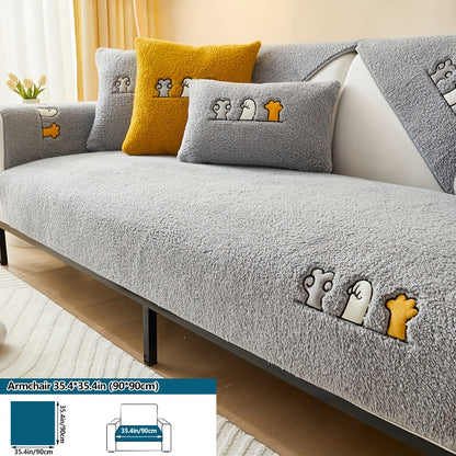 Luxurious faux lamb plush sofa cover for winter, pet-friendly and machine washable. Provides scratch protection and fits single to four-seater sofas, bedroom, and cushion.