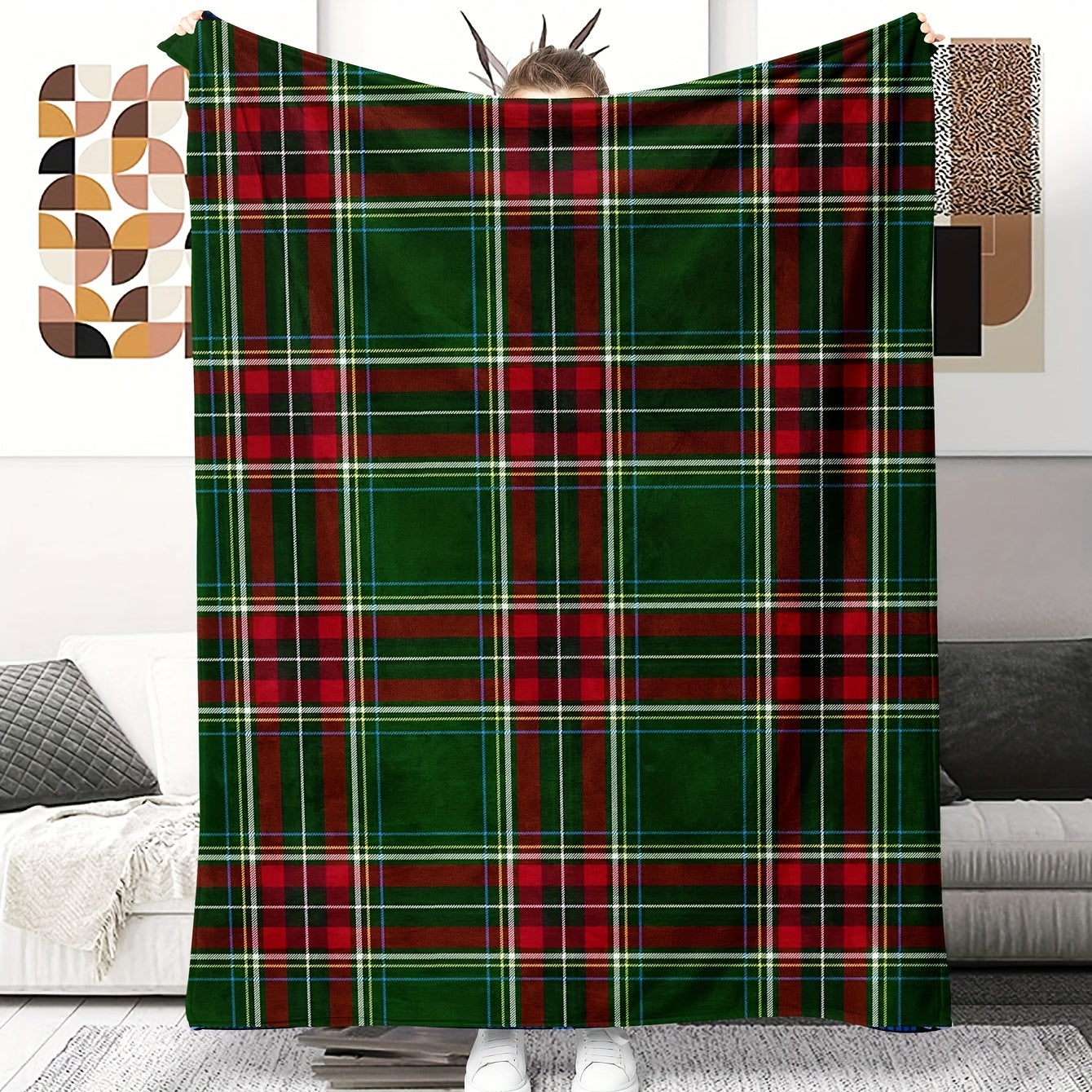 Soft and Cozy Flannel Plaid Throw Blanket - Perfect for Every Season, Gentle on Skin, Stain-Resistant, Ideal for Couch or Bed, Great for Christmas, Easy to Clean in Machine, Stylish French Design, 200-250gsm Weight