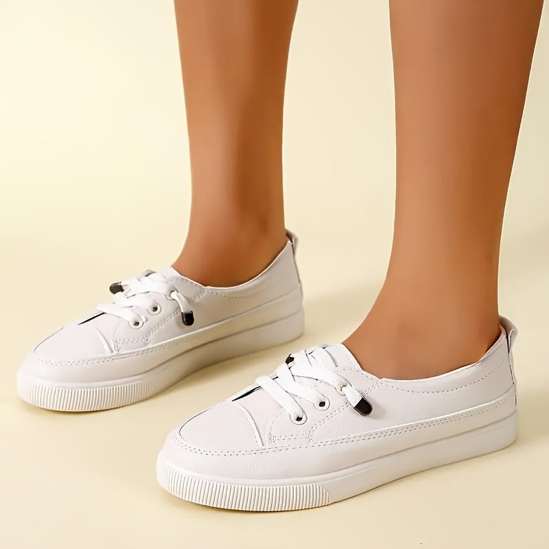 Women's casual flat white sneakers - versatile and easy to wear.