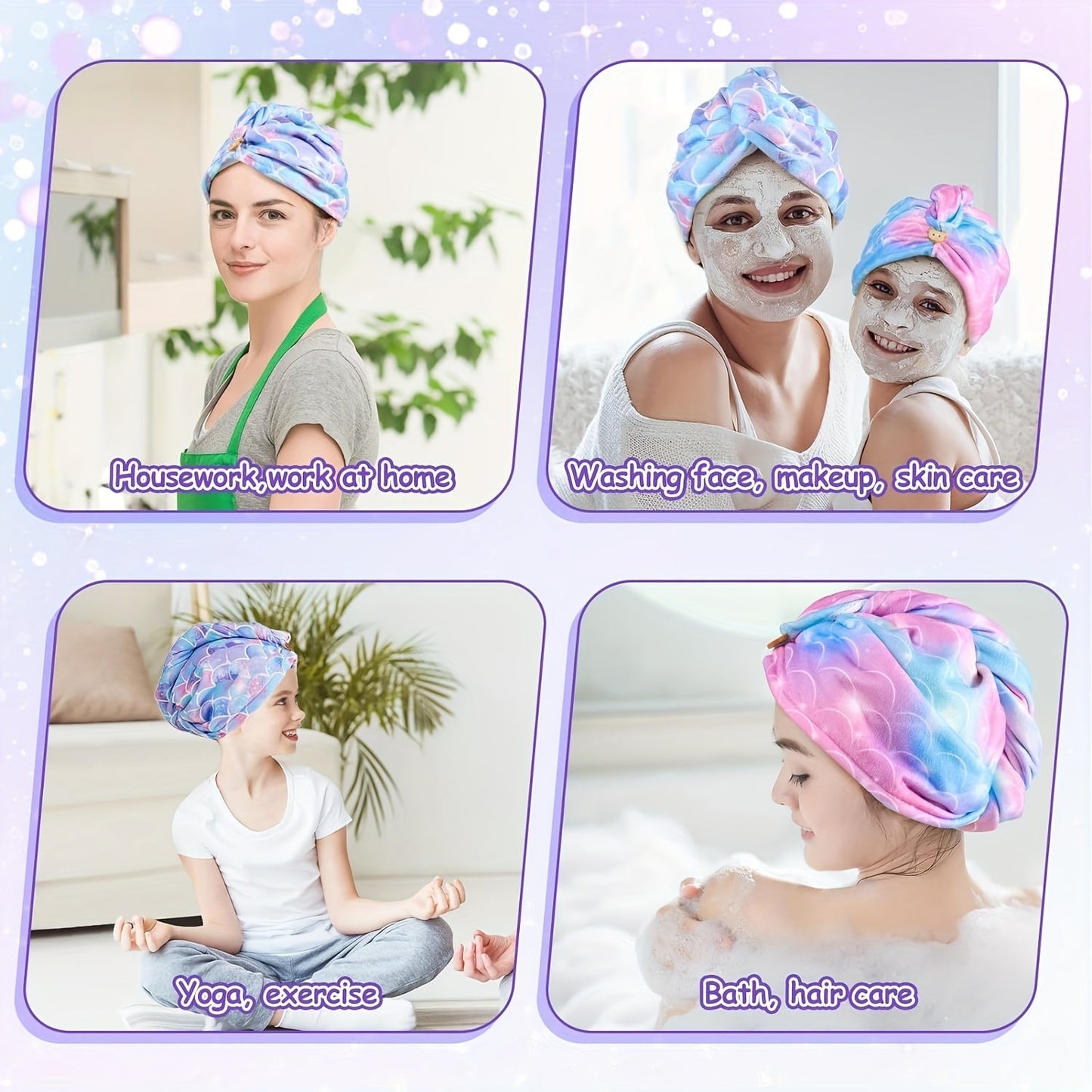 Mermaid-themed Cartoon Microfibre Hair Towel: Wrap, Rapidly Drying Turban