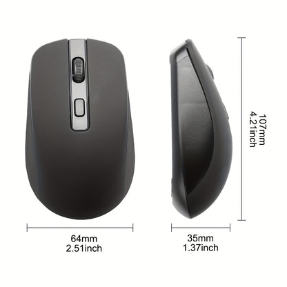 Battery powered 4D Button Wireless Optical Mouse with an ambidextrous plastic design for laptops and desktops - battery not included.