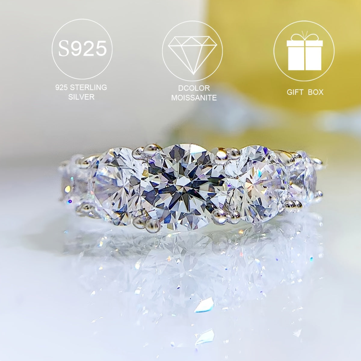 Around 4.6g of S925 pure silver, low allergy, 5ct moissanite ring, perfect for ladies' engagement, proposal, wedding, Mother's Day gift, with a bohemian style, elegant temperament, and versatile design. Ideal for fashion-forward individuals seeking a