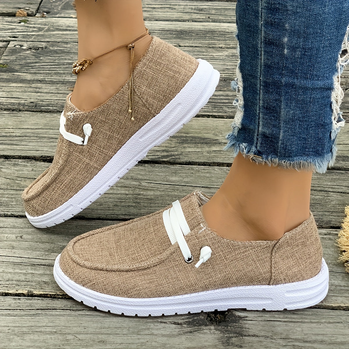 Women's fabric shoes with TPU sole and fabric insole - slip-on casual footwear with plain toe and simple, elegant design. Durable TPU sole, perfect for all seasons.