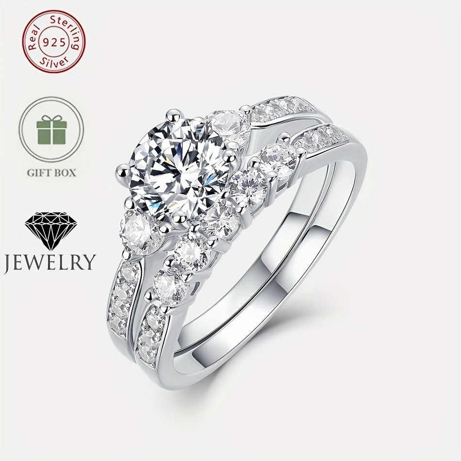 Beautiful WES Elegant 1CT Moissanite Wedding Band crafted from S925 Sterling Silver and 14K Golden Plating. This stunning engagement ring features a closed setting and measures 6.5x6.5mm, weighing 4.32g. Perfect for both daily wear and special wedding