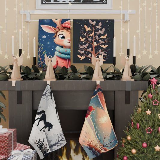 Set of 4 Soft Polyester Kitchen Towels featuring a Modern Reindeer & Elk Design, 45.72x66.04 cm, Non-Woven Material, Easy to Clean in Washing Machine, Perfect for Adding a Touch of Fantasy to Your Kitchen Decor