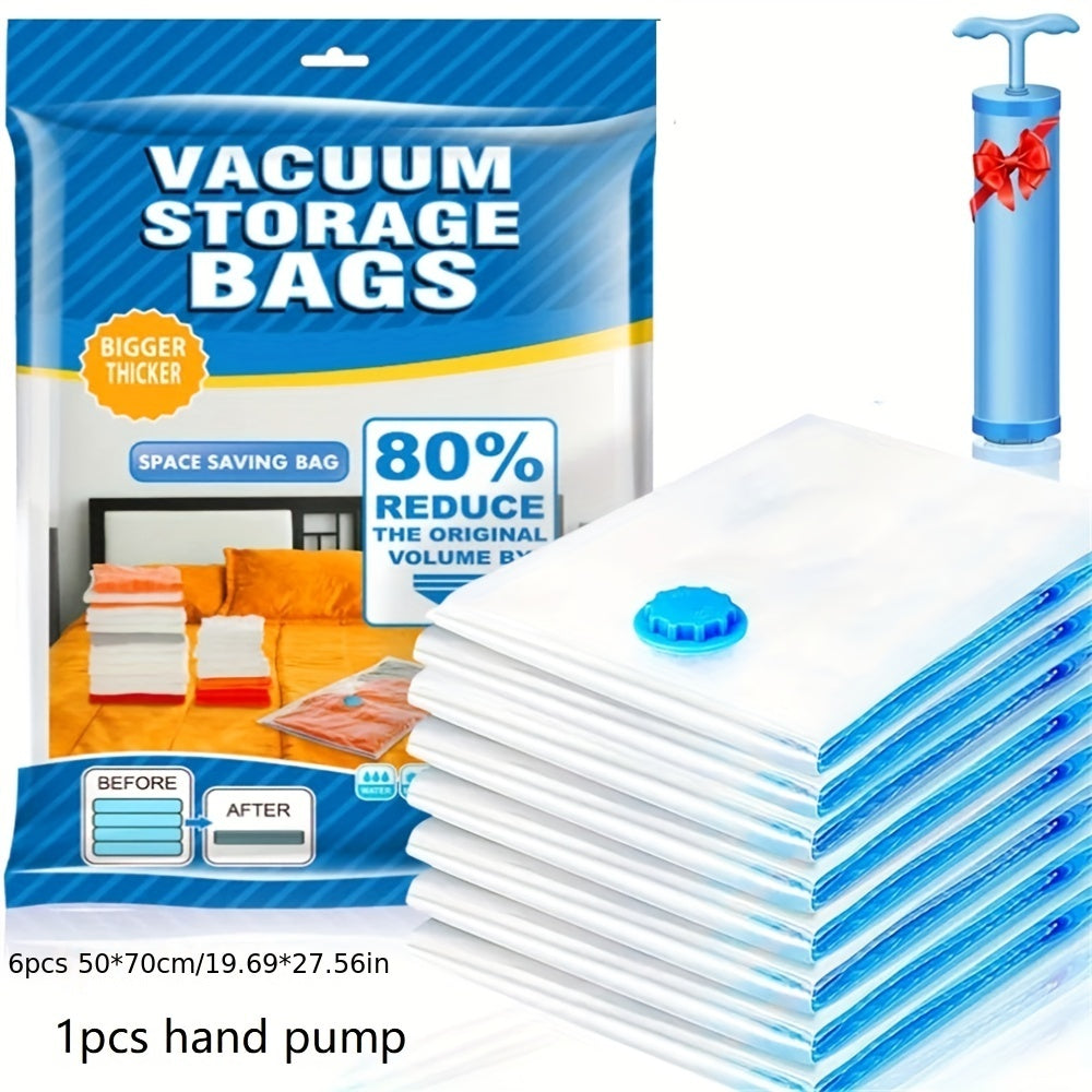 Set of 4 Clear Vacuum Compression Storage Bags - Ideal for Clothes, Blankets, and Household Items. Perfect for Dorms, Closets, Wardrobes, Bedrooms, Bathrooms, and Travel. Maximize Space with these Space Saving Organizer Bags.