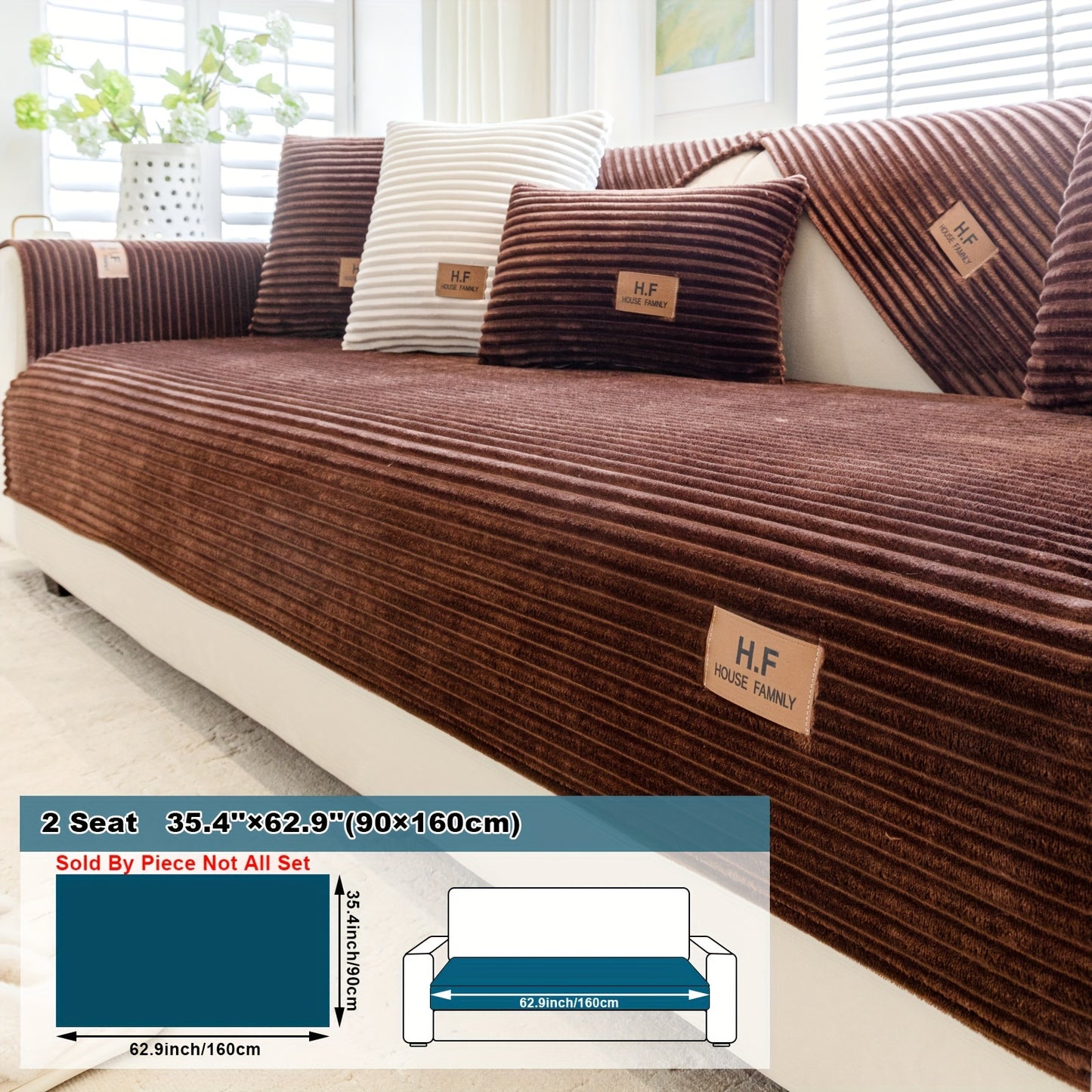 Modern striped sofa cover made of thick flannel fabric, pet-friendly and non-slip. Suitable for 1 to 4-seater sofas, soft and machine washable. Perfect for home and office decor.