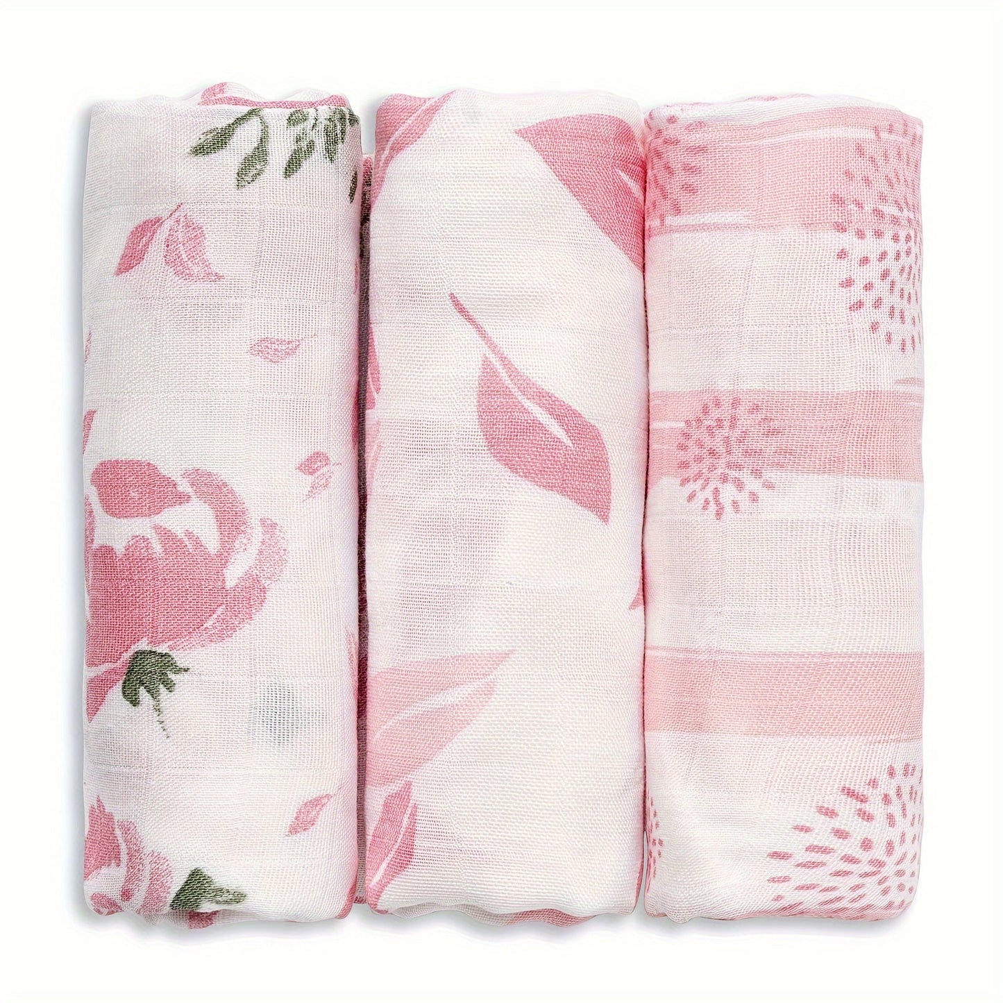 3-Pack of Bamboo Fiber Baby Muslin Swaddle Blankets, Breathable and Soft Gauze Handkerchiefs, Machine Washable, Multi-Functional Nursing Cover and Burp Cloth for Babies from Newborn to 3 Years - Size: 70x70cm