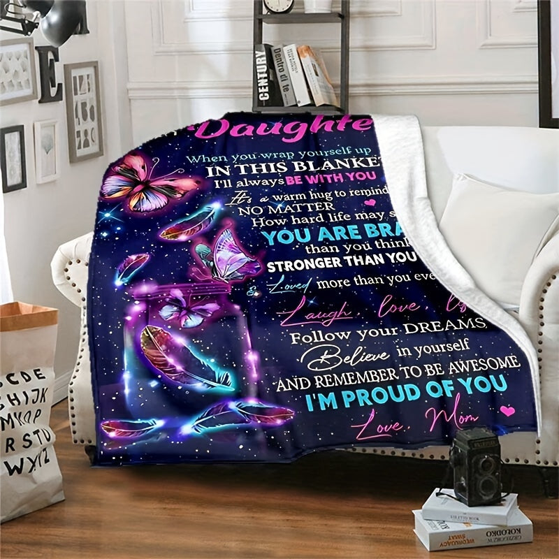 One purple envelope blanket for my daughter, perfect for lounging on the sofa, bed, or travel adventures. This lightweight flannel throw is great for camping, living room gatherings, the office, couch, chair, and of course, the bed. Featuring digital