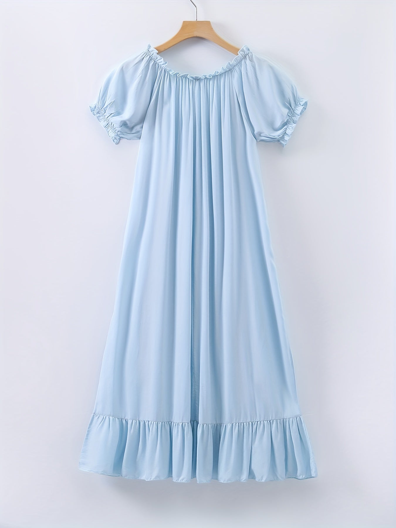 Princess nightdress with lace trim and V neck ruffle hem. Cute sleep dress for women.