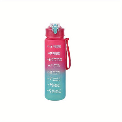 Set of three gradient sports water bottles with time markers, straws, and leak-proof design made of BPA-free PC material. Perfect for various activities and gifting occasions.