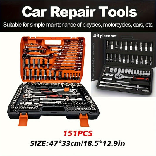 Professional automotive repair toolbox with 46 pieces, portable, durable, and easy-to-use ratchet wrench set for automotive, marine, motorcycle repairs, and home industrial maintenance.