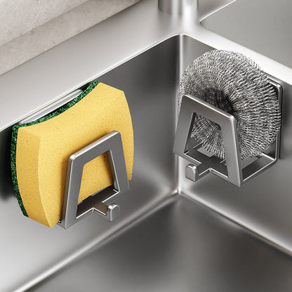 Double up on your kitchen sink organization with this space-saving organizer. No need for drilling - simply stick it on with the self-adhesive backing. Made of stainless steel, this rack holds sponges and soap with drainage holes for easy drying. Perfect