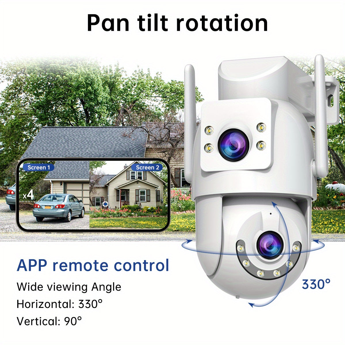 Indoor Dual Lens WiFi Security Camera with Pan Tilt, 1080p Video, Night Vision, AI Detection, 2-Way Audio, Local Recording, Wall Mountable, USB Powered, Smartphone and Amazon Alexa Compatible